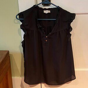 Ann Taylor Loft mixed media ruffle shell black LP